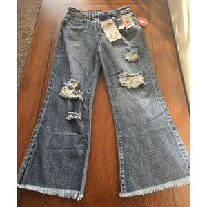 YMI Jeans Women's Size 5 (26x25) Blue Hybrid Wide Leg Cropped Distressed NWT